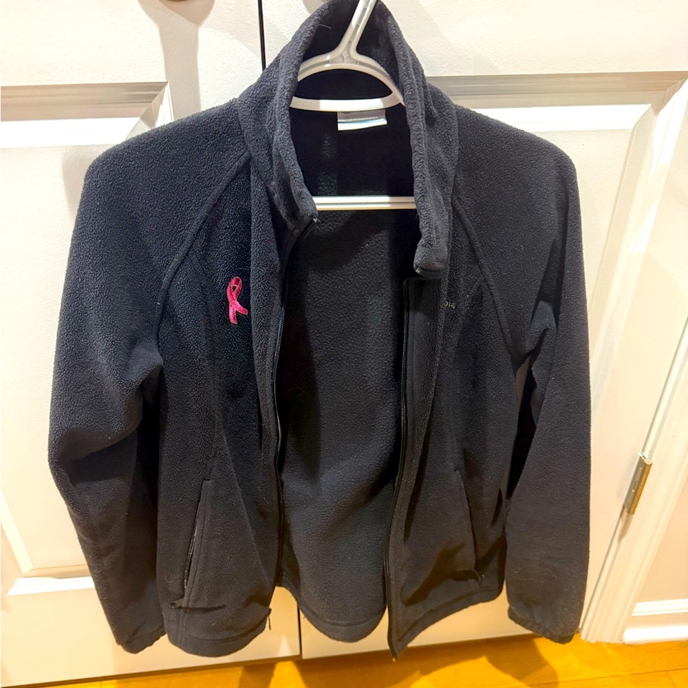Columbia Black Fleece Zip-Up Jacket with Pink Ribbon